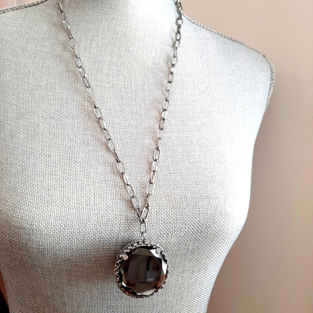 Large Black & Rhinestone Necklace